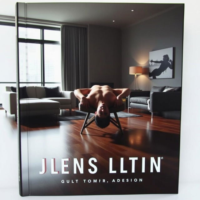 A dramatic and provocative book cover showcasing a modern apartment interior with sleek furniture and minimalistic decor