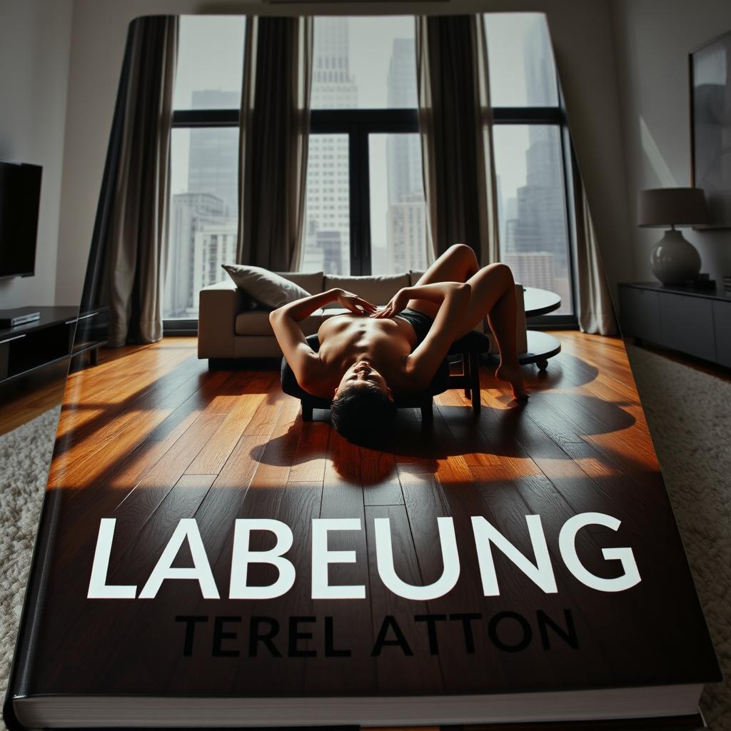 A dramatic and provocative book cover showcasing a modern apartment interior with sleek furniture and minimalistic decor