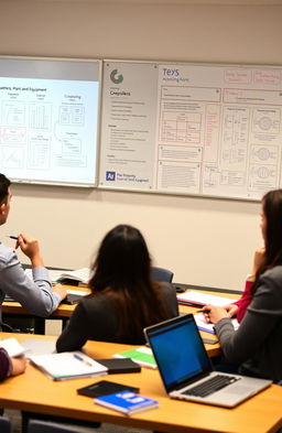 In a classroom setting, a group of university students is engaged in an interactive discussion about the treatment of property, plant, and equipment in accounting
