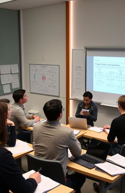 In a classroom setting, a group of university students is engaged in an interactive discussion about the treatment of property, plant, and equipment in accounting