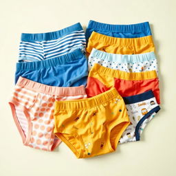 A collection of stylish boy briefs arranged neatly, showcasing various colors and patterns