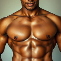 A close-up of a young man's toned abs, glistening with a hint of sweat, showcasing the contours and definition of his musculature