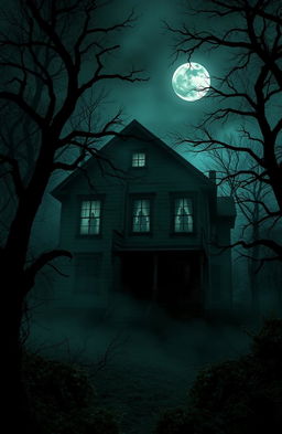 A spooky, atmospheric haunted house known as 'La Casa de las Almas Perdidas' nestled in a dark, overgrown forest