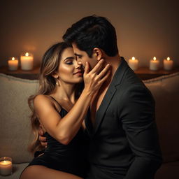 A sensual and intimate scene between two adults in a tastefully romantic setting