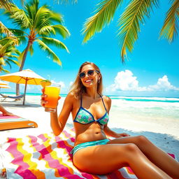 A beautiful woman in a stylish bikini, enjoying a sunny beach day