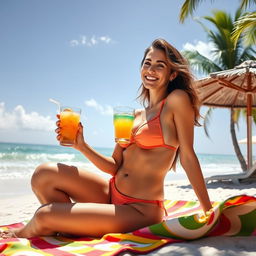 A beautiful woman in a stylish bikini, enjoying a sunny beach day