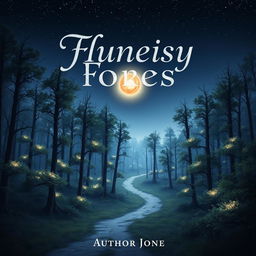 A captivating book cover design featuring a mystical forest landscape at dusk