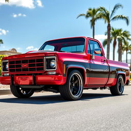 A stunning 1979 C10 pickup truck featuring intricate carbon fiber details, showcasing its classic design enhanced with modern materials