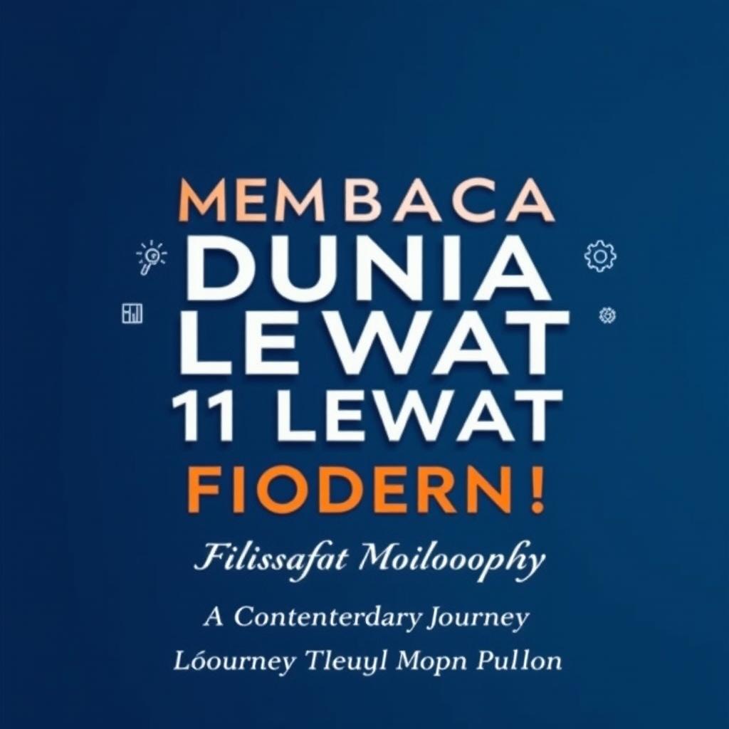 An eye-catching book cover for "MEMBACA DUNIA LEWAT 11 LENSA FILSAFAT MODERN" featuring a modern and minimalistic design