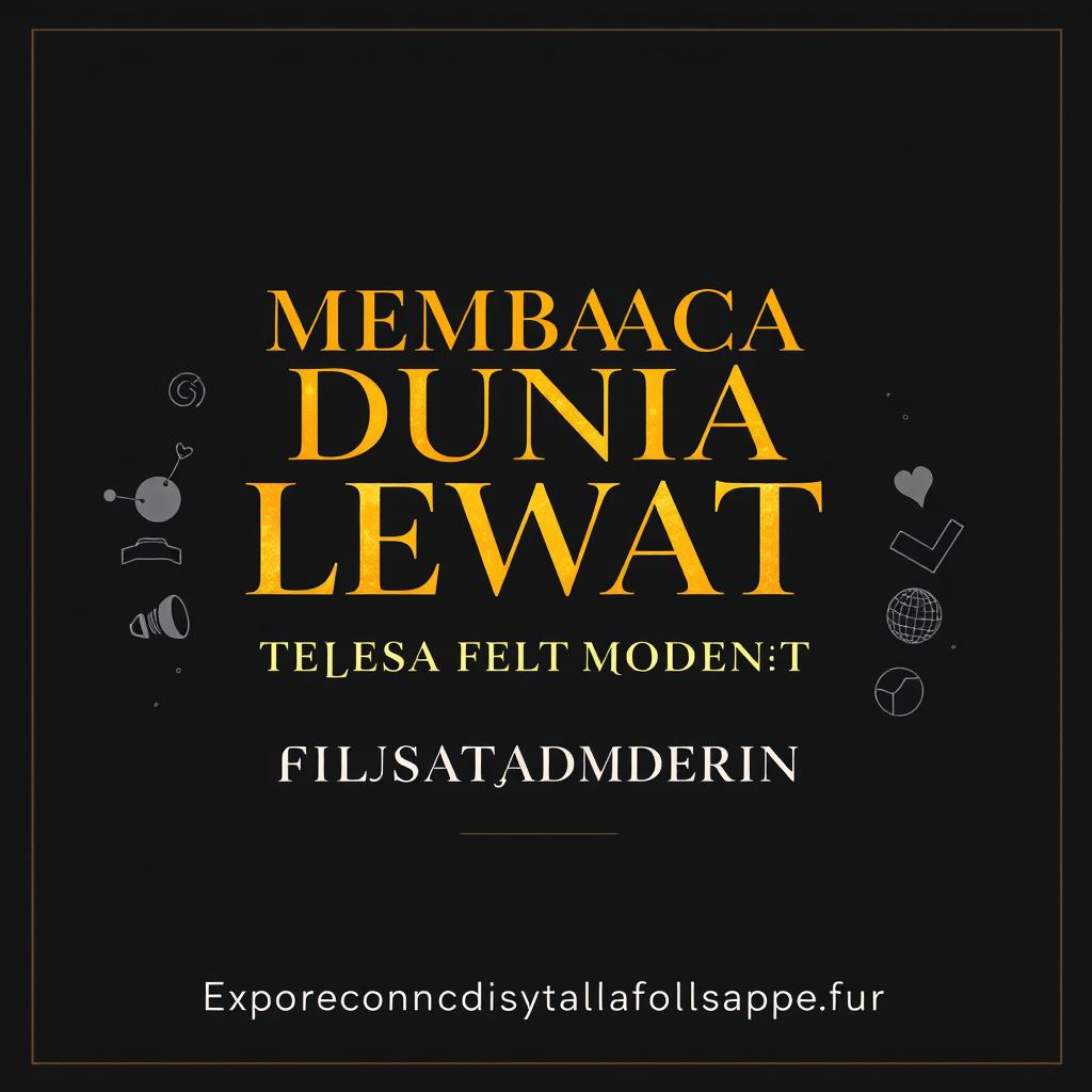 A sophisticated book poster cover for "MEMBACA DUNIA LEWAT 11 LENSA FILSAFAT MODERN" featuring a dark and elegant design