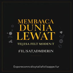 A sophisticated book poster cover for "MEMBACA DUNIA LEWAT 11 LENSA FILSAFAT MODERN" featuring a dark and elegant design