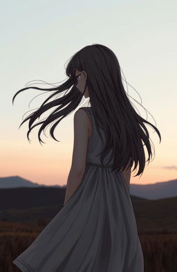 A girl with a sad expression, seen from the back