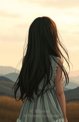 A girl with a sad expression, seen from the back