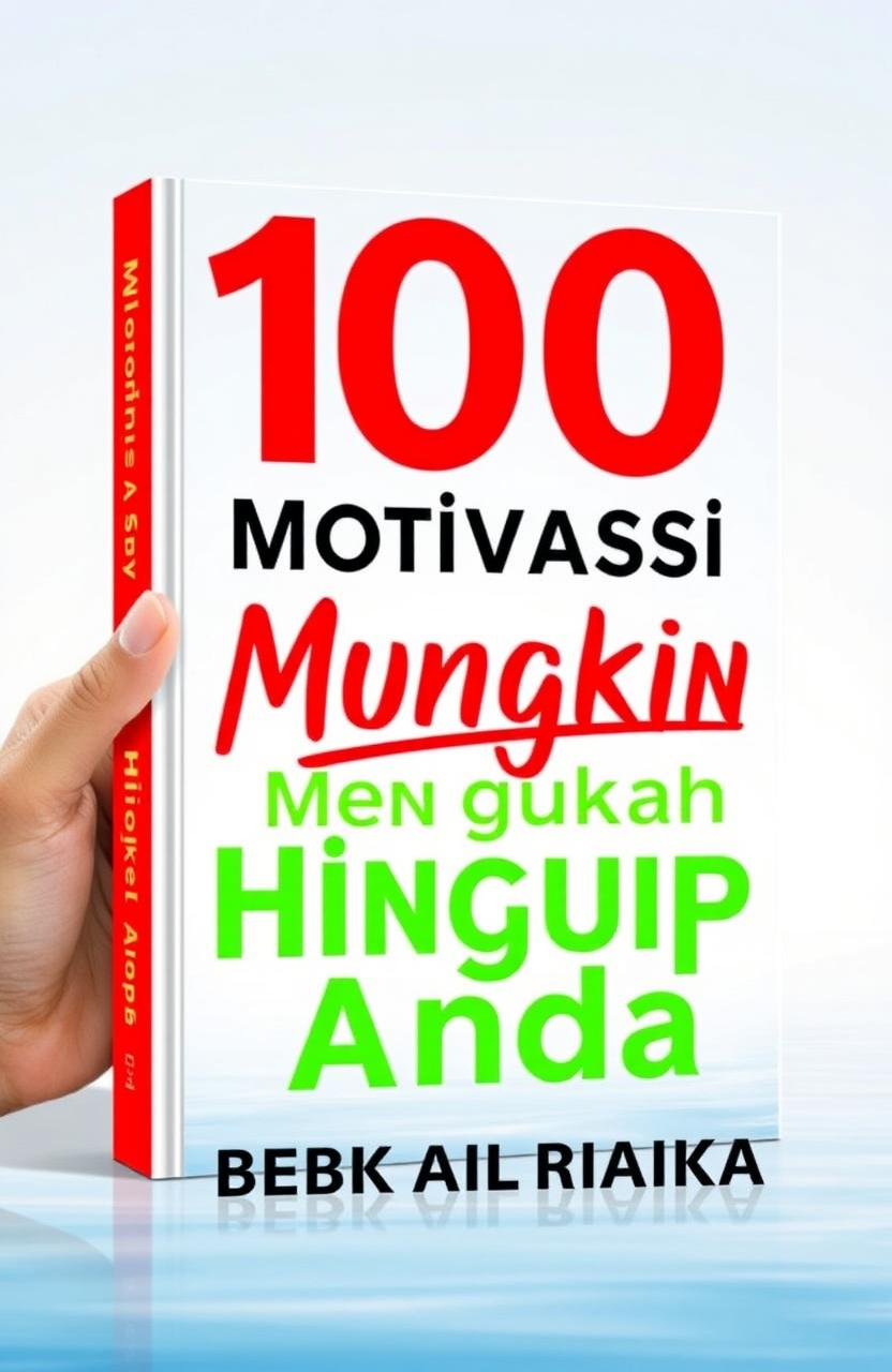 A book cover design featuring the title '100 Motivasi Yang Mungkin Mengubah Hidup Anda', with the word 'Mungkin' in bright red color and underlined in red, while 'Mengubah' is styled in vibrant green