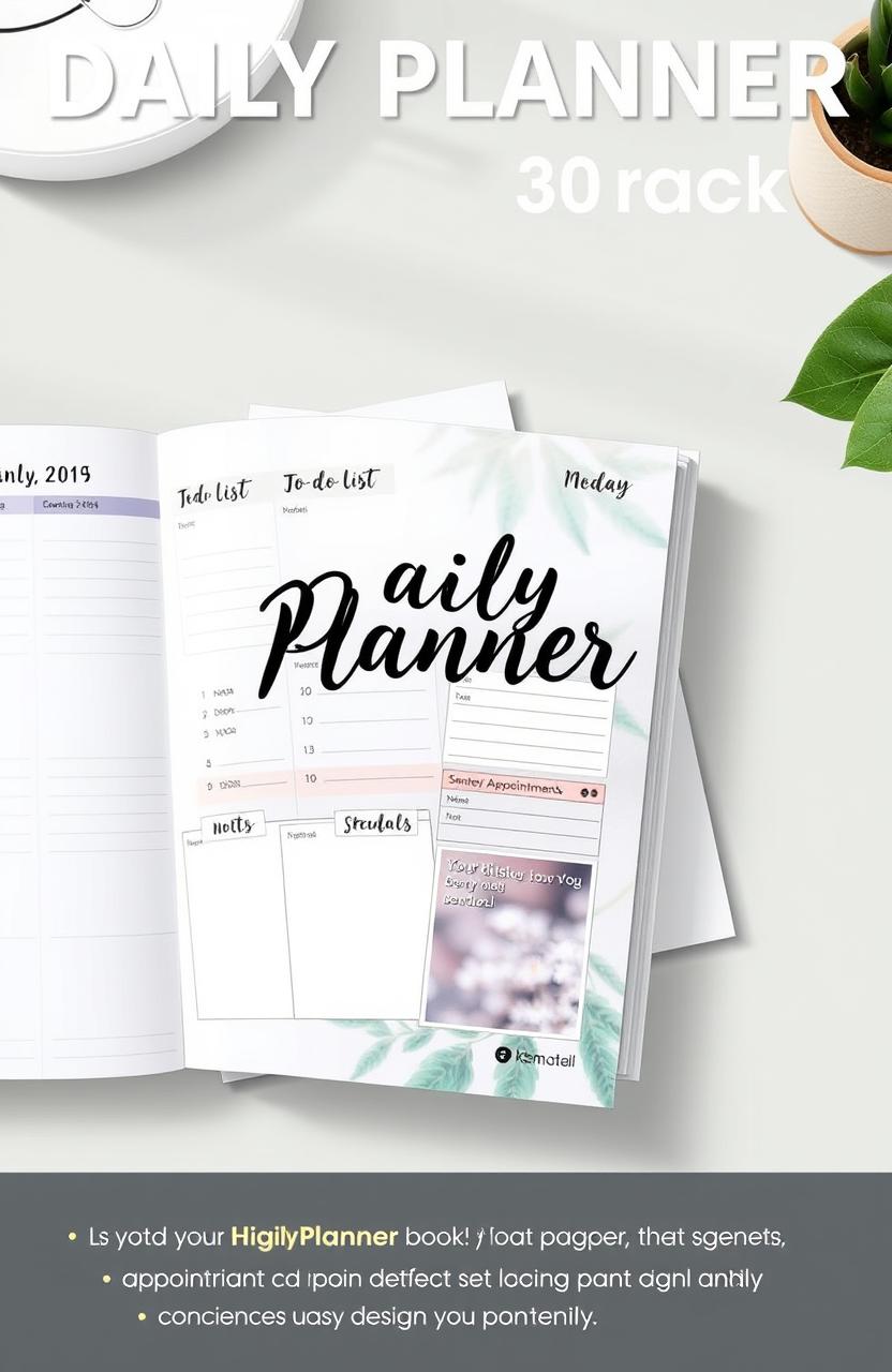 Design a beautiful and functional daily planner book, featuring 30 pages