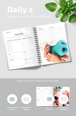 Design a beautiful and functional daily planner book, featuring 30 pages