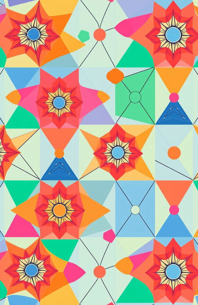 A highly detailed printable design featuring a vibrant, colorful geometric abstract pattern