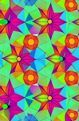 A highly detailed printable design featuring a vibrant, colorful geometric abstract pattern