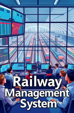 A detailed and vibrant illustration depicting a modern railway management system in action
