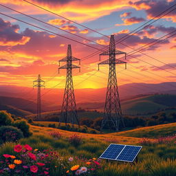 An eye-catching representation of an electric transmission line system, featuring dynamic and innovative design elements
