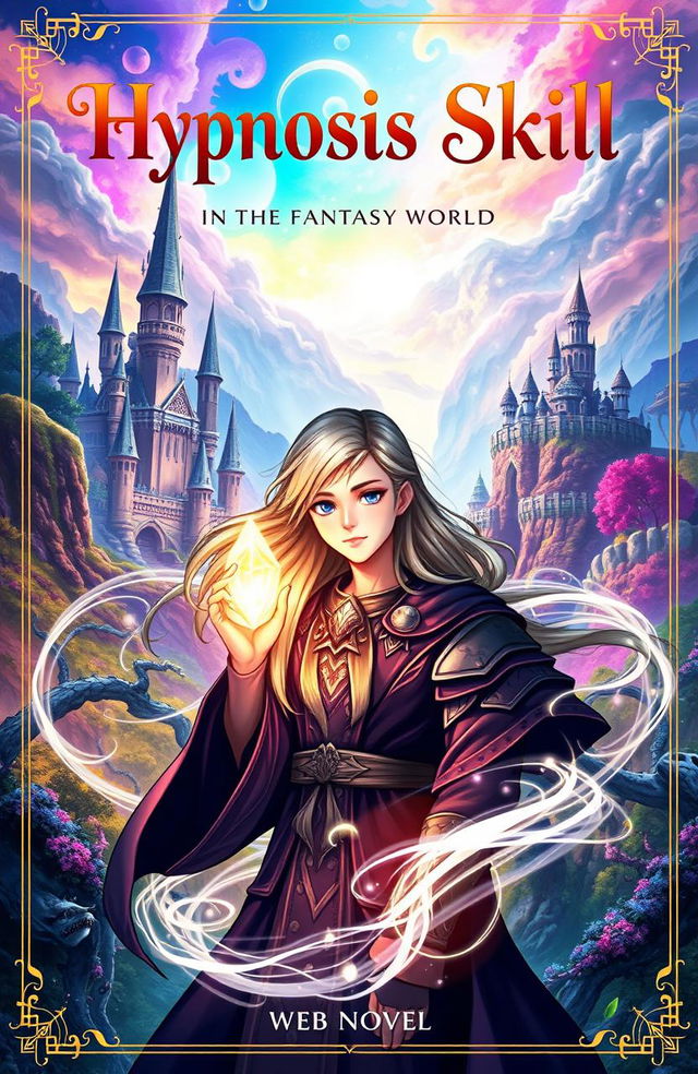 A captivating book cover for a web novel titled 'Hypnosis Skill: In the Fantasy World'