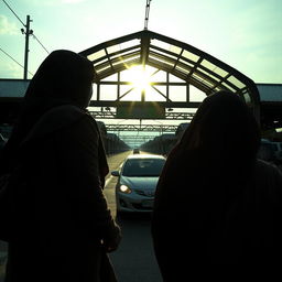 Sebuah stasiun kereta yang sepi dengan cahaya matahari terbenam yang hangat