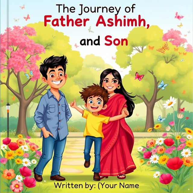 A heartwarming cover illustration depicting a joyful Indian family in a colorful park