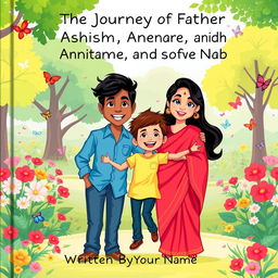 A heartwarming cover illustration depicting a joyful Indian family in a colorful park
