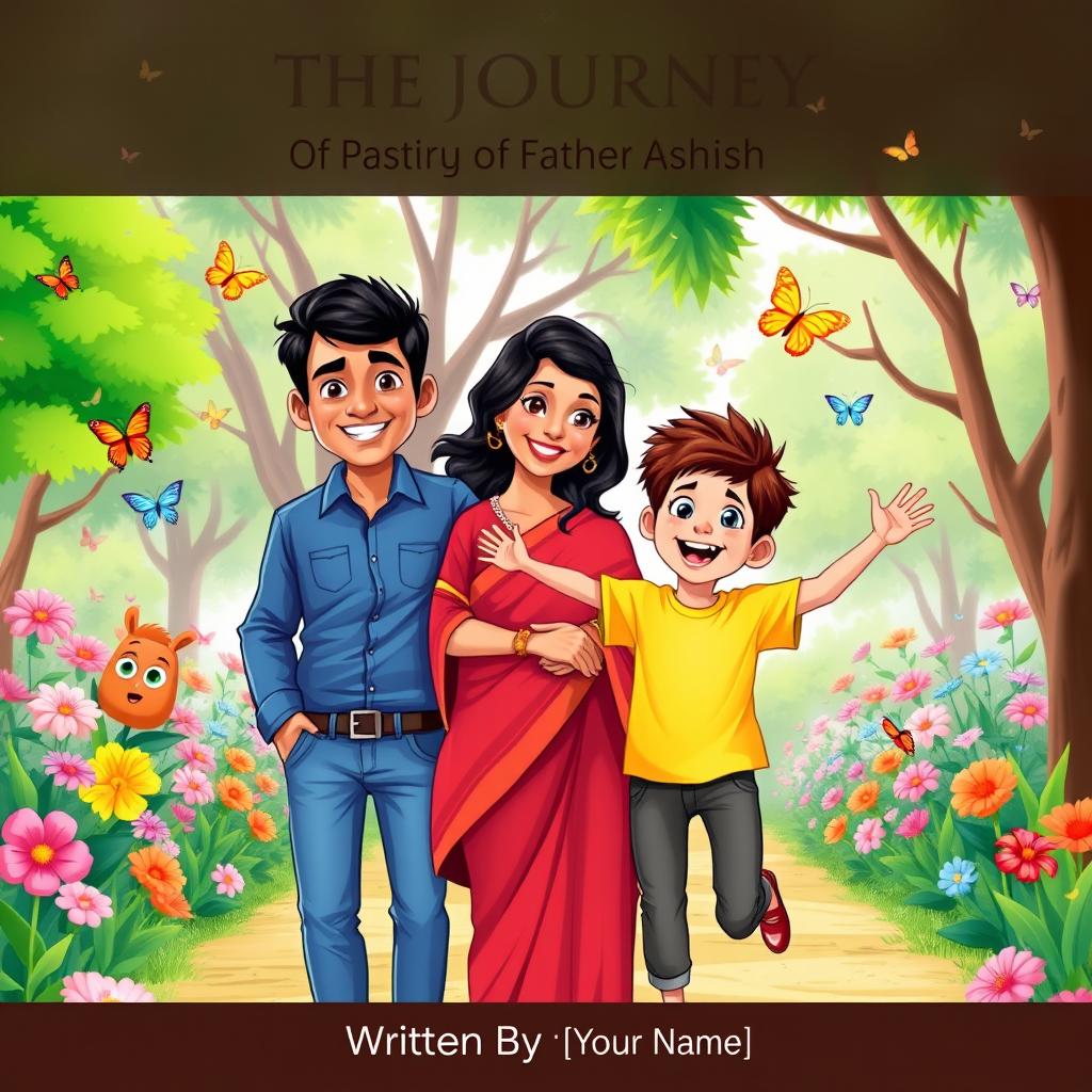 A heartwarming cover illustration depicting a joyful Indian family in a colorful park