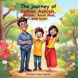A heartwarming cover illustration depicting a joyful Indian family in a colorful park