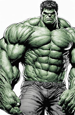 A high-quality, intricate coloring page featuring the Marvel character, the Incredible Hulk, drawn in the meticulous and detailed style of Tim Jeffs