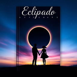 A captivating book cover design for a poem titled "Eclipsado" that beautifully intertwines the themes of soulmates and an eclipse