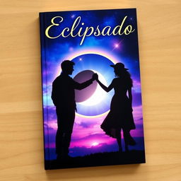 A captivating book cover design for a poem titled "Eclipsado" that beautifully intertwines the themes of soulmates and an eclipse