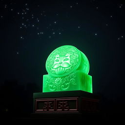 The national jade seal, intricately carved and adorned with delicate patterns, radiates a mystical glow amidst a dark night