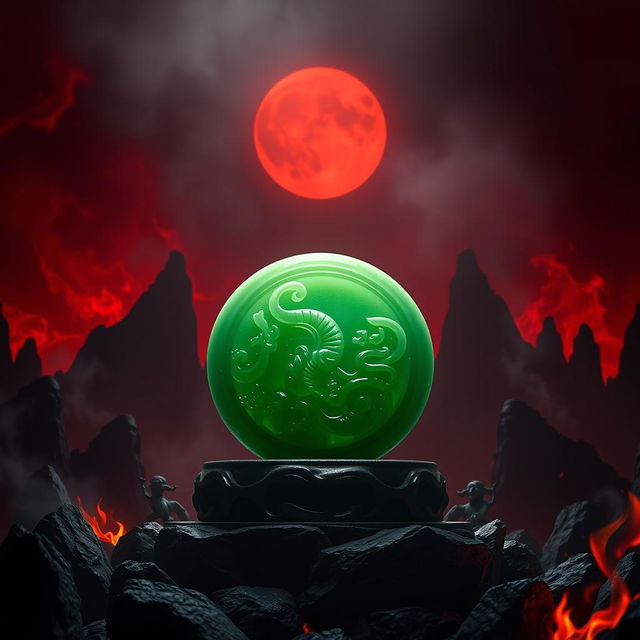 The jade seal of the country emanates a radiant halo under the ominous dark red light of hell