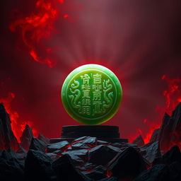 The jade seal of the country emanates a radiant halo under the ominous dark red light of hell