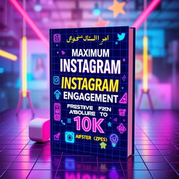 A vibrant book cover inspired by the 80s, featuring neon colors and grid patterns, exuding a futuristic and retro feel