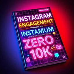 A vibrant book cover inspired by the 80s, featuring neon colors and grid patterns, evoking a futuristic and retro feel
