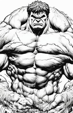 A high-quality, intricate coloring page featuring the Marvel character, the Incredible Hulk, drawn in the detailed and whimsical style of Peta Hewitt