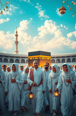 A captivating scene depicting the journey of longingly awaited pilgrims on their way to perform Hajj and Umrah