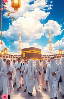 A captivating scene depicting the journey of longingly awaited pilgrims on their way to perform Hajj and Umrah