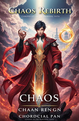 A dynamic and epic book cover for 'Chaos Rebirth: Chronicles of the Primordial Path'
