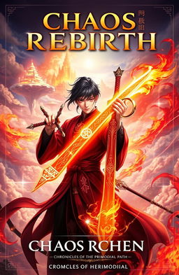 A dynamic and epic book cover for 'Chaos Rebirth: Chronicles of the Primordial Path'