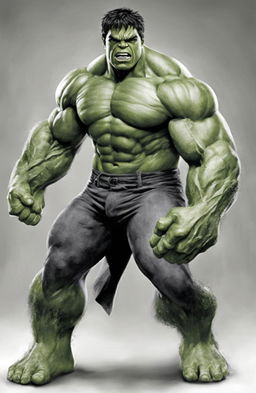 A high-quality, intricate coloring page featuring the Marvel character, the Incredible Hulk, drawn in the detailed and hyper-realistic style of Tim Jeffs