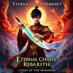 A dynamic and epic book cover for 'Eternal Chaos Rebirth: Chronicles of the Primordial Path'