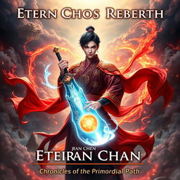 A dynamic and epic book cover for 'Eternal Chaos Rebirth: Chronicles of the Primordial Path'
