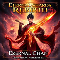 A dynamic and epic book cover for 'Eternal Chaos Rebirth: Chronicles of the Primordial Path'