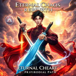A dynamic and epic book cover for 'Eternal Chaos Rebirth: Chronicles of the Primordial Path'