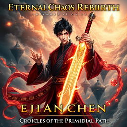 A dynamic and epic book cover for 'Eternal Chaos Rebirth: Chronicles of the Primordial Path'