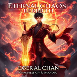 A dynamic and epic book cover for 'Eternal Chaos Rebirth: Chronicles of the Primordial Path'